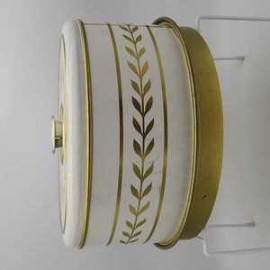 VINTAGE Cake Keeper Saver Metal With White & Gold Vine Design